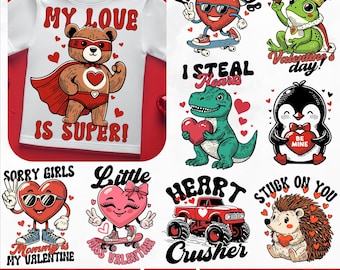 Paquete SVG de San Valentín para niños, SVG de San Valentín moderno para niños pequeños, SVG divertido de San Valentín para niños, SVG de personaje de corazón, SVG de dinosaurio para niños pequeños, SVG de latido de corazón