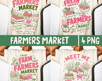 Farmers Market PNG Bundle, Preppy Summer Coquette Bows Fresh Produce Local Food Retro Country Girl Cute Market Sublimation