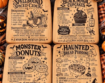 Halloween Recipe Cutting Board SVG, Spooky Baking Recipes PNG DXF