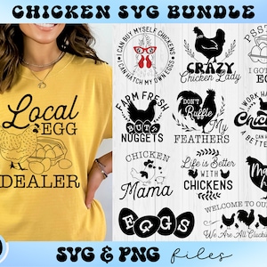 Paquete SVG de pollo, Crazy Chicken Lady svg, Chicken Mama svg, Funny Chicken svg, Local Egg Dealer svg, Farm Fresh Eggs svg