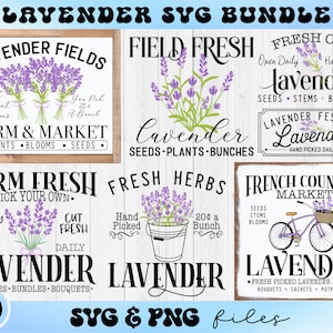 Lavande signe SVG Bundle, Farmhouse Festival svg, Summer Sign SVG, Farm Fresh Lavender Patch SVG, Herbs svg, Kitchen svg, Cricut Svg files