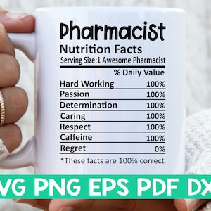Pharmacien Nutrition Facts svg, Pharmacien Nutritional Facts svg, Pharmacien chemise svg, Cadeau pour pharmacien svg, Pharmacien coupe fichier svg