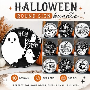 Halloween Round Sign svg Bundle, Halloween Round Door Hanger svg, Halloween Circle sign svg, Fall Round Porch sign svg