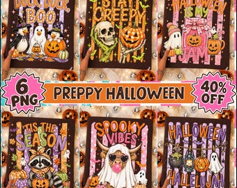 Preppy Halloween PNG, Cute Spooky Sayings, Ghost Duck Raccoon Highland Cow, Pumpkin Sublimation