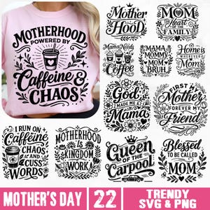 Ensemble SVG PNG pour la fête des mères, svg maman tendance, vie de maman svg, svg maman drôle, svg chemise fête des mères, meilleure maman de tous les temps, svg maman bien-aimée