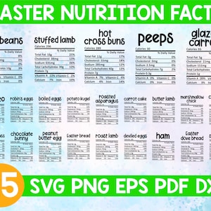 Pâques Nutrition Facts svg, Fichiers svg de faits nutritionnels sur les aliments pour cricut, Paquet de vacances de Pâques svg, Printemps svg