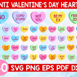 Anti Saint Valentin Conversation coeurs svg, Candy coeur svg, bonbons coeurs avec énonciations svg, Conversation coeurs clipart