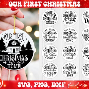 Notre premier lot de Noël SVG, notre premier ornement de Noël 2023 svg, svg premier Noël de bébé, mon premier Noël en tant que maman svg