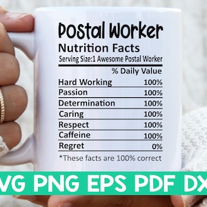 Post Mitarbeiter Ernährung Fakten svg, Post Arbeiter Nährwerte svg, Post Arbeiter Shirt svg, Geschenk für Post Arbeiter svg, Becher svg Datei