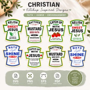 Krydda SVG, Krydda med jesus svg, Kom ikapp med jesus svg, Njut av söt jesus svg, Majonnäs ljussken för jesus svg, Ketchup svg