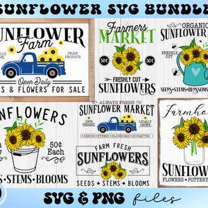 Sunflower Sign SVG Bundle, Sunflower Quotes svg, Farmers Market Svg Set, Sunflower Farm Svg, Farmhouse Sunflowers Svg Files pour Cricut