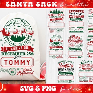 Pacote Santa Sack svg, Natal Santa Sack svg, Santa Sack png, Gift Bag svg, Christmas Express svg, North Pole Special Delivery svg