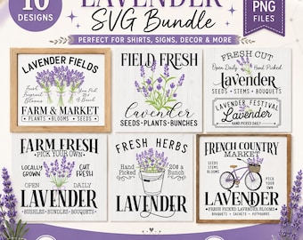 Lavendelskylt SVG-paket, bondgårdsfestivalsvg, sommarskyltsvg, gårdsfärsk lavendelpatchsvg, örtsvg, kökssvg, Cricut Svg-filer