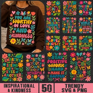 Florales Inspiration und Freundlichkeit SVG PNG Bundle, Be Kind Retro Blumen svg, Ästhetische Sublimation Positive Vibes Mentale Gesundheit svg png