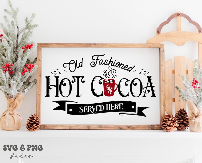 Varm choklad svg-paket, julskylt med varm choklad svg, Hot Cocoa Company svg, gammaldags varm choklad svg, varm choklad serveras här svg bild 5