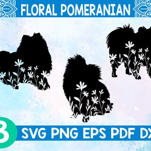 Floral Pomeranian svg,Pomeranian dog svg,Pomeranian wildlflower svg,Pomeranian with flower svg,Pomeranian silhouettes