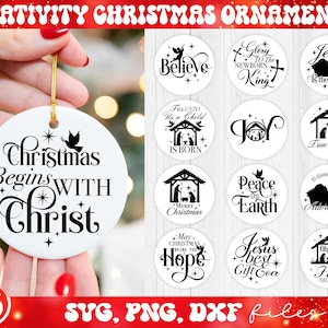 Pakiet ozdób świątecznych SVG, okrągłe ozdoby świąteczne SVG, pliki SVG Glowforge, najlepszy prezent dla Jezusa SVG
