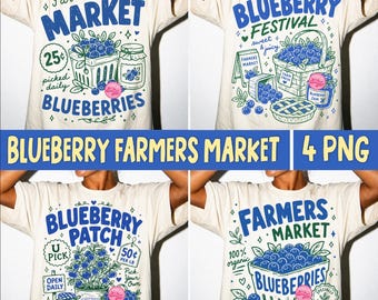 Farmers Market Blueberries PNG Bundle, Cottagecore Berry Patch Blueberry Festival Fresh Organic Country Farm Summer Harvest