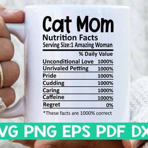 Chat maman valeur nutritive svg, chat maman valeur nutritive svg, chat maman chemise svg, cadeau pour chat maman svg, chat maman coupe fichier svg, fichier svg tasse