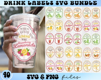 Drink Label SVG Bundle, Retro Label, Alcohol Label, Lemonade Label, Tequila Label, Margarita, Sangria, Vodka Svg, When life gives you Lemons