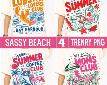 Sassy Beach PNG Bundle, Coastal Summer Vibes Lobster Lovers Club Feral Summer Coffee Club Off Duty Moms Club Preppy Vacation Sublimation