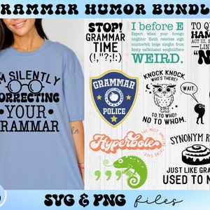 Pacote SVG de humor gramatical, conjunto Svg de gramática engraçada, citações de ensino Humor Svg, arquivos Svg de polícia de gramática para Cricut, professor de inglês Grammar Svg