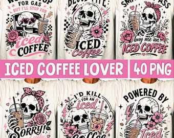 Skeleton Iced Coffee Lover PNG, Funny Coffee Addict Coquette Caffeine Trendy Sublimation PNG