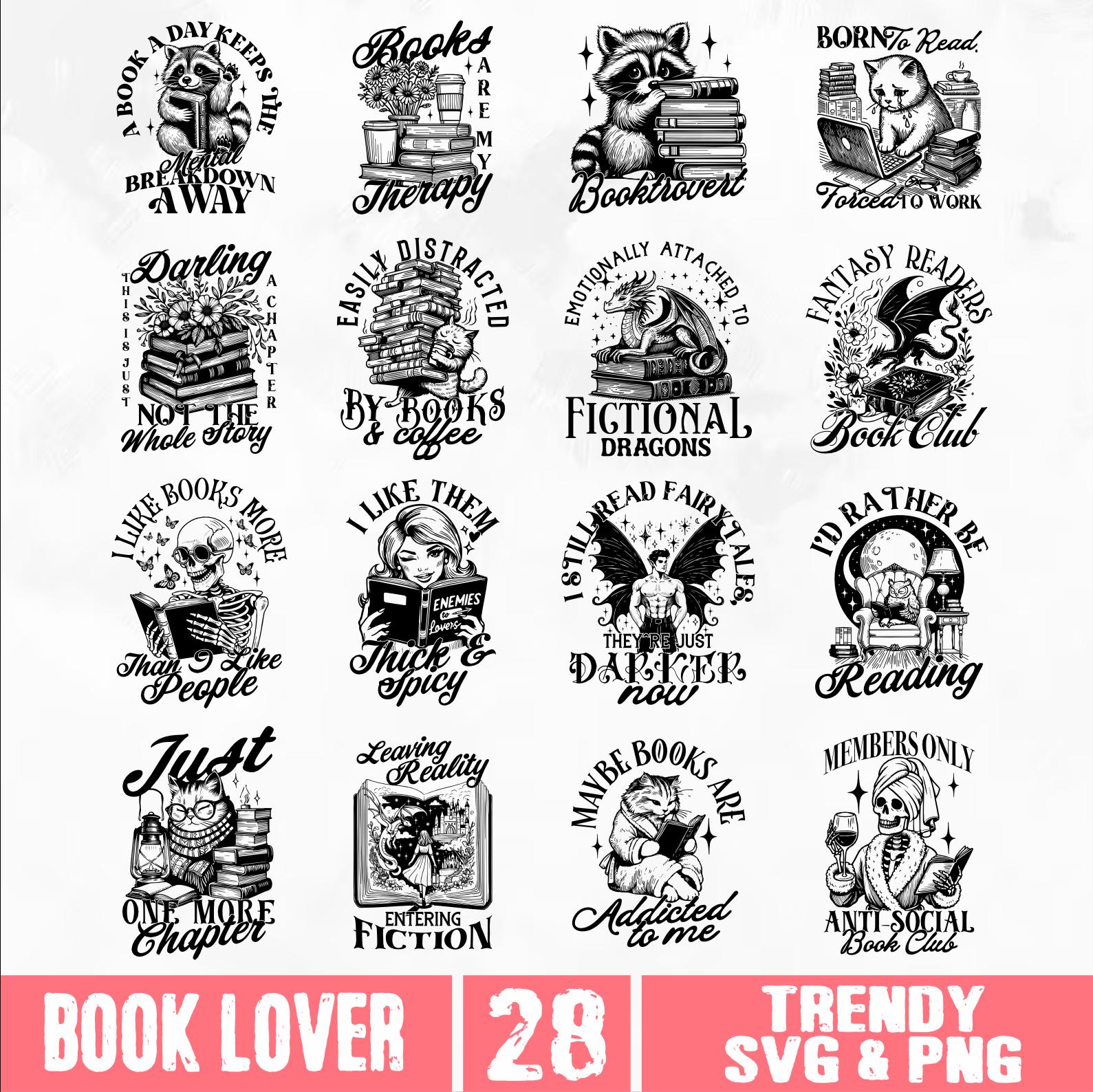 Book Lover SVG PNG Bundle, Funny Bookish Svg, Reader Book Addict Svg ...