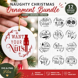 Naughty Christmas Ornament svg Bundle, Funny Christmas Ornament svg, Round Ornament svg, Adult Christmas Ornament svg