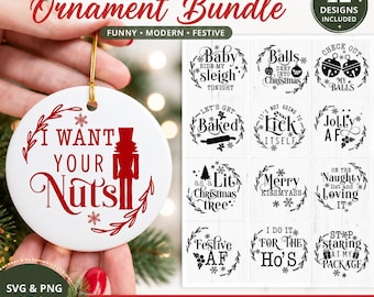 いたずらなクリスマスオーナメントのSVGバンドル、面白いクリスマスオーナメントのSVG、丸いオーナメントのSVG、大人のクリスマスオーナメントのSVG