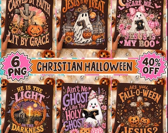 Christian Halloween PNG, Jesus Ghost Sayings, Faith Based Spooky Season, Pumpkin Cross Sublimation