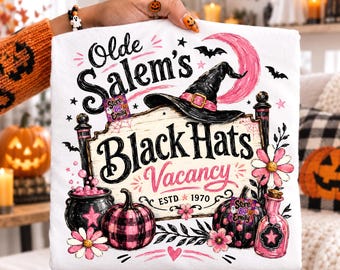 Olde Salem's Black Hats PNG, Vintage Witch Halloween, Spooky Salem Market