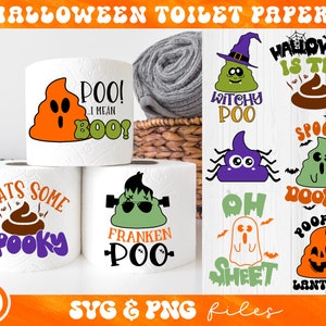 Halloween Toiletpapier svg Bundel, Halloween gag cadeau svg, Toiletpapier roll svg, Funny Halloween toiletpapier teken svg