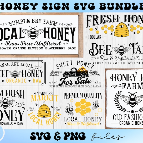 Honey Sign SVG Bundle, Farmhouse Sign svg, Farm Fresh Honey svg, Bumble Bee Farm svg, Farmhouse Kitchen svg