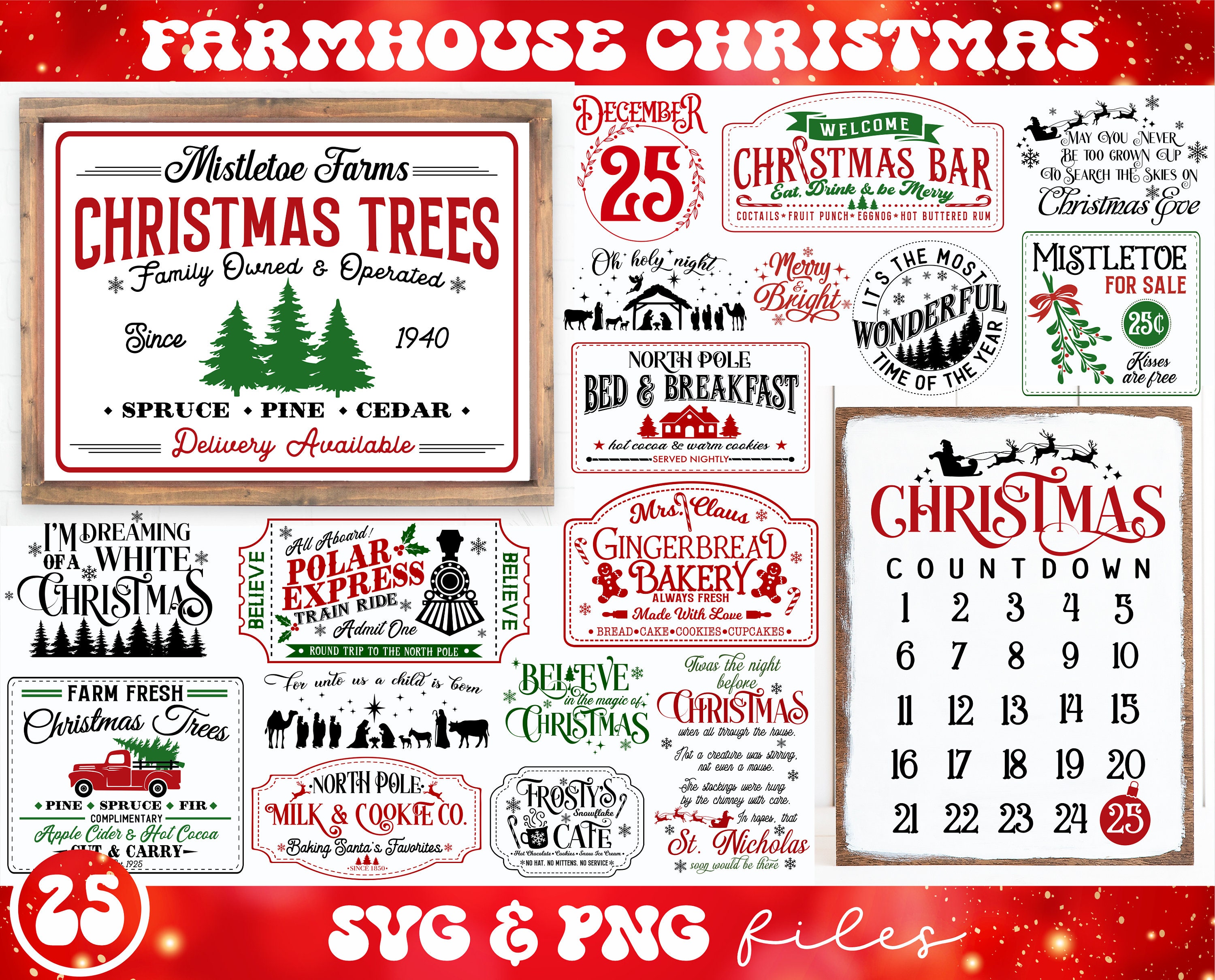 Farmhouse Christmas svg Bundle, Christmas Sign svg, Rustic Christmas svg, Farm Fresh Christmas Trees svg,Most Wonderful Time Of The Year svg