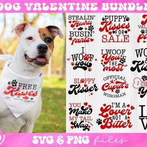 Lot de chien Saint-Valentin SVG, svg bandana chien Saint-Valentin, chien Saint-Valentin svg, svg gratuit bisous pouvant contenir de la bave, la Saint-Valentin a des pattes svg