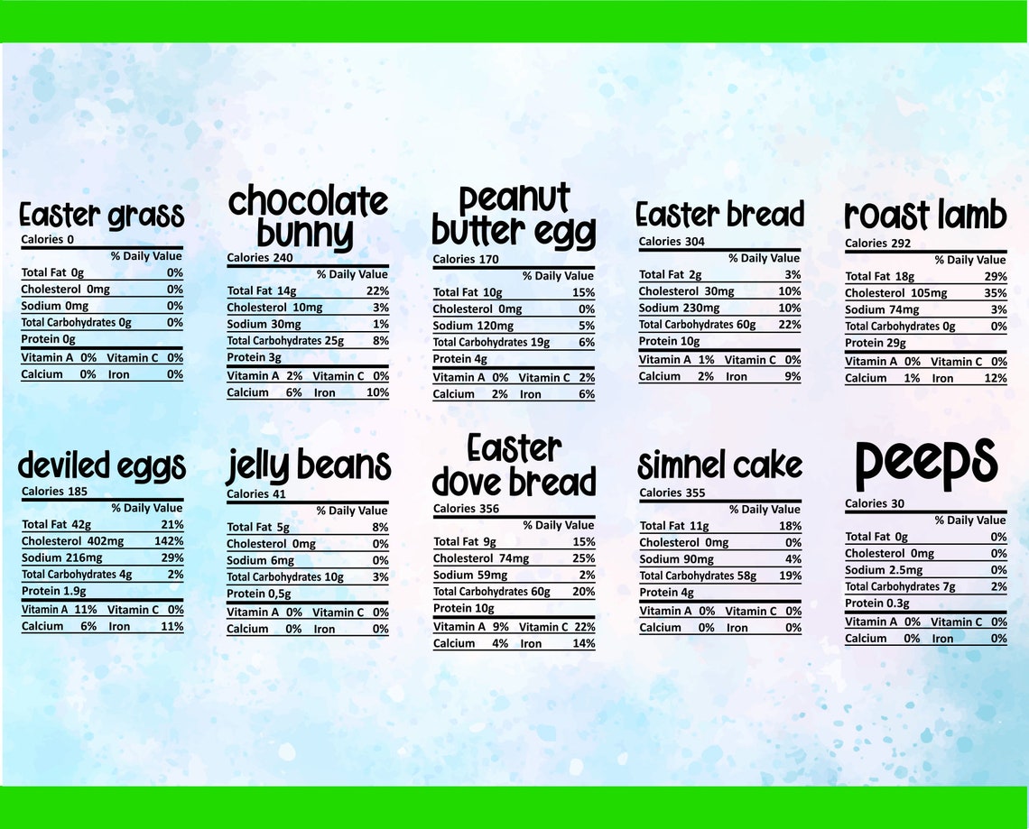 Easter Nutrition Facts svgNutritional food facts svg files Etsy