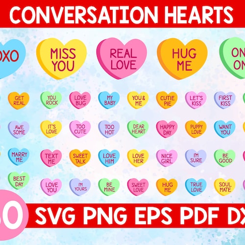 Conversation Hearts Svg Candy Heart Valentine Conversation | Etsy