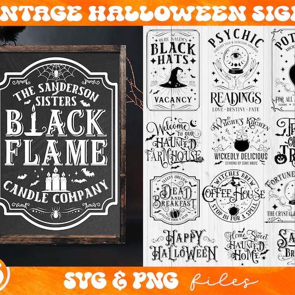 Halloween Sign SVG Bundle, Farmhouse Halloween sign svg, Old Halloween sign svg,Home Sweet Haunted Home svg, Black Flame Candle svg