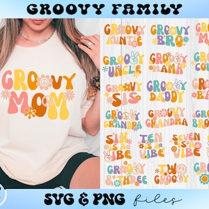 Groovy familie SVG bundel, retro familie SVG, groovy verjaardag SVG, bijpassende familie SVG, groovy moeder SVG, groovy papa SVG, groovy broer SVG