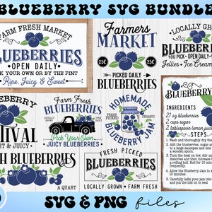 Blueberry Sign SVG Bundle, Farm Fresh Blueberries svg, Local Blueberry svg, Farmhouse svg files for Cricut