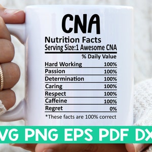 CNA Nutrition Facts svg, CNA Nutritional Facts svg, CNA shirt svg, Gift for cna svg, Cna cut file svg, Mug svg file Svg bundles for cricut