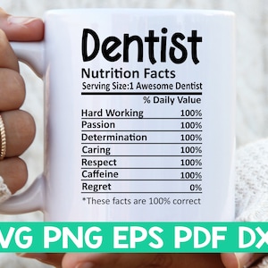 Fakty żywieniowe dentysty svg, Fakty żywieniowe dentysty svg, Koszulka dentysty svg, Prezent dla dentysty svg, Plik do cięcia dentysty svg, Plik svg kubka