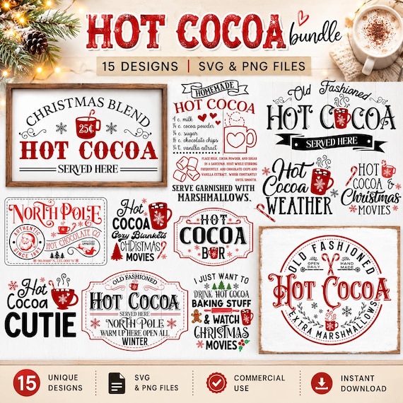 Hot Cocoa svg Bundle, Christmas Hot Cocoa Sign svg, Hot Cocoa Company svg, Olde Fashioned Hot Cocoa svg, Hot Cocoa Served Here svg