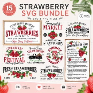 Strawberry Sign svg Bundle, Farm Fresh Strawberries svg, Farmhouse Summer Sign svg, Strawberry Patch svg