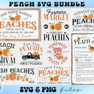 Peach Sign SVG Bundle, Peach Quote Svg Set, Just Peachy svg, Fresh Peach Sign, Farmers Market Sign SVG, Summer Peaches Digital Download File