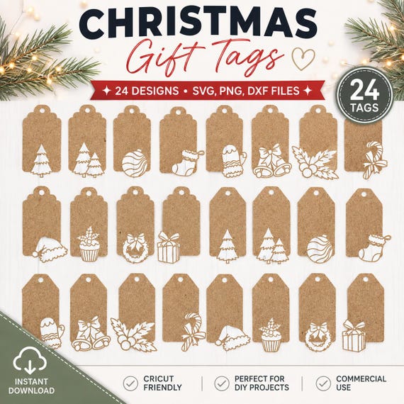 Christmas Gift Tags SVG Bundle, Ghristmas Tags svg, Tags Template, Christmas Gift Tag cut file and laser cut file