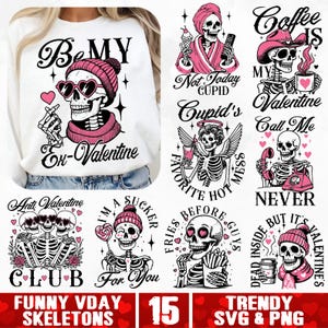 Lustiges Skelett Valentinstag SVG Bundle, Snarky Skeleton Vday svg, Frecher Schädel Valentine Humor svg, Anti Valentine Club png