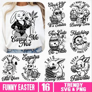 Snarky Ostern SVG PNG Bundle, lustiger sarkastischer Osterhase svg, Retro Sassy Chick svg, Trendy Snarky Easter svg, Resting Bunny Face svg