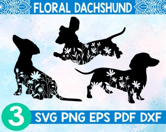 Floral Dachshund svg,Dachshund dog svg,Dachshund wildlflower svg,Dachshund with flower svg,Dachshund silhouettes